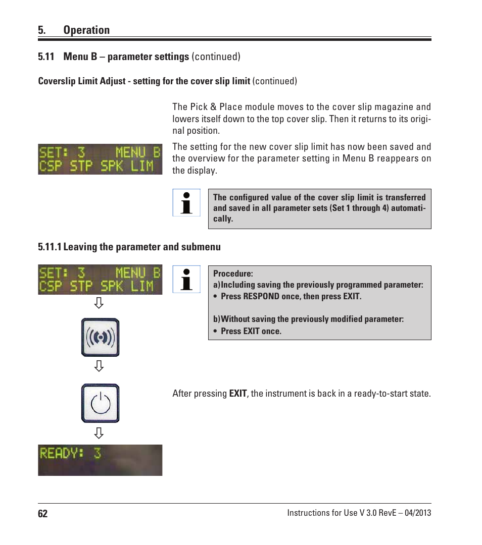 1 leaving the parameter and submenu | Leica Biosystems CV5030 User Manual | Page 62 / 112