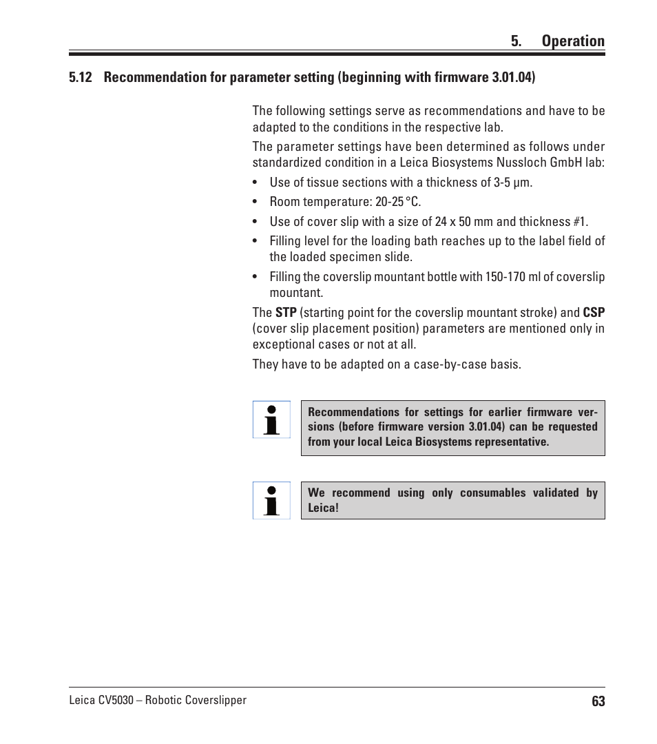Operation | Leica Biosystems CV5030 User Manual | Page 63 / 112