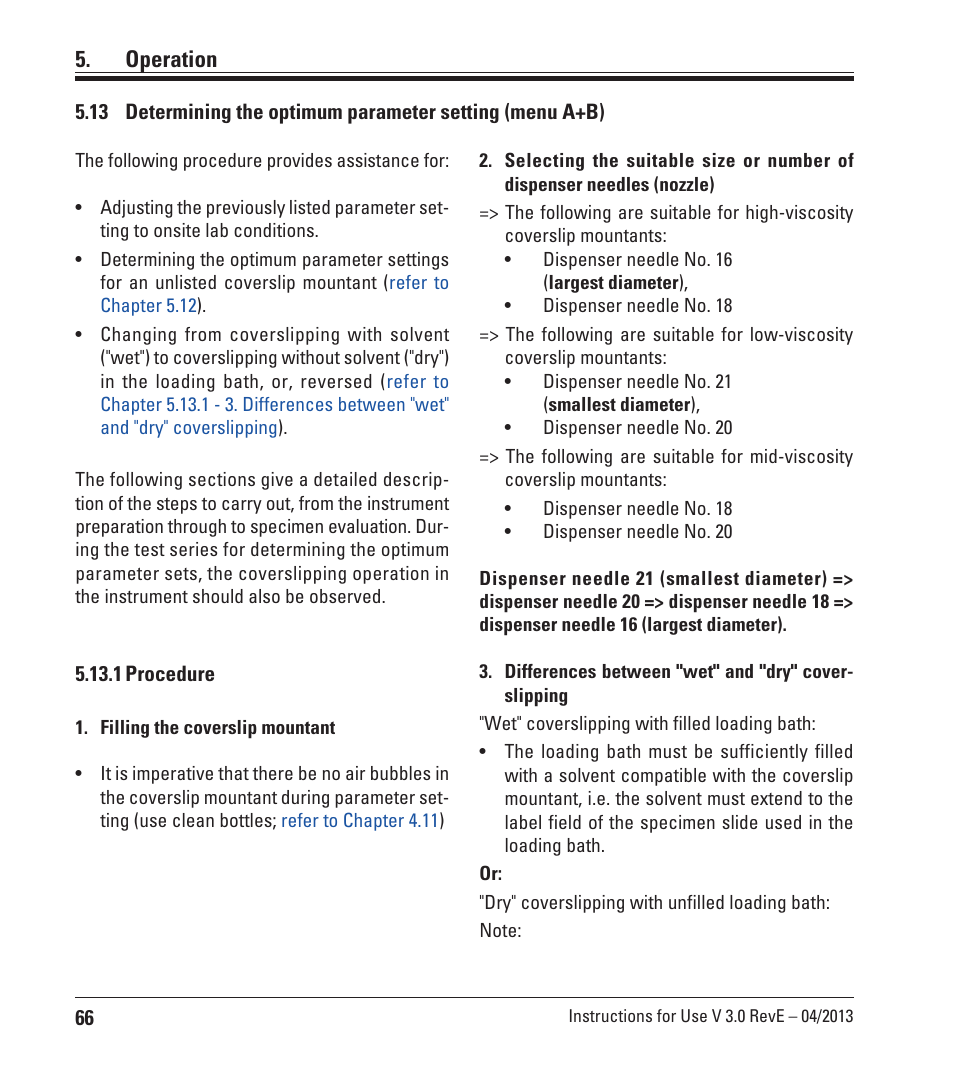 1 procedure, Operation | Leica Biosystems CV5030 User Manual | Page 66 / 112