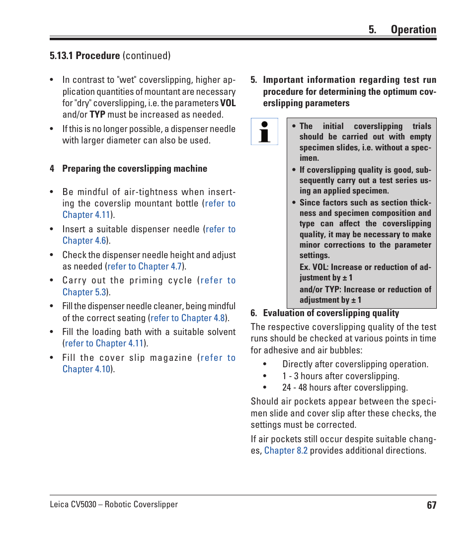 Operation | Leica Biosystems CV5030 User Manual | Page 67 / 112