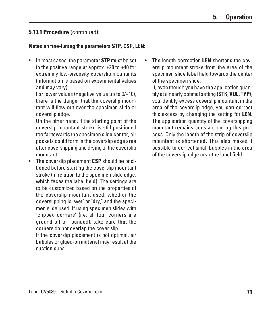Operation | Leica Biosystems CV5030 User Manual | Page 71 / 112