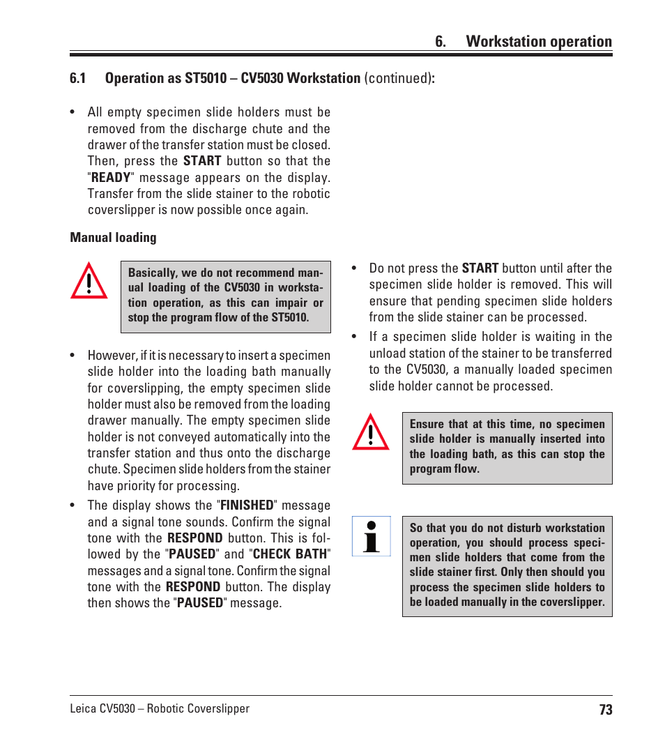 Workstation operation | Leica Biosystems CV5030 User Manual | Page 73 / 112