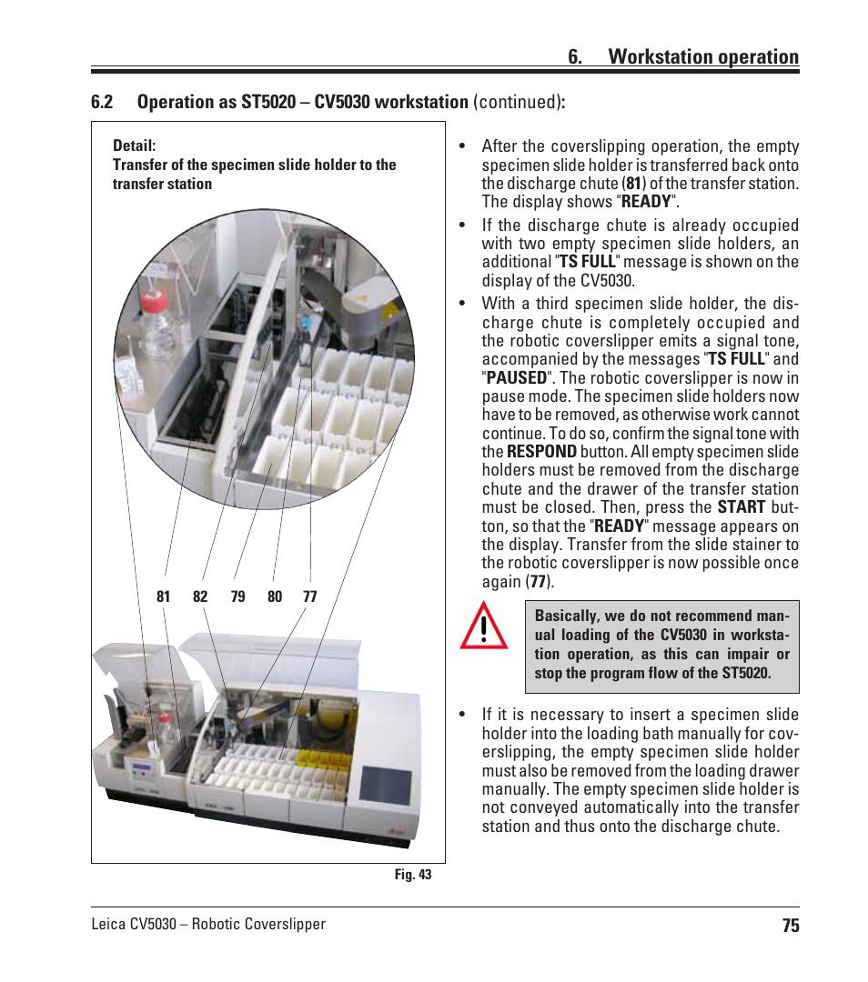 Workstation operation | Leica Biosystems CV5030 User Manual | Page 75 / 112