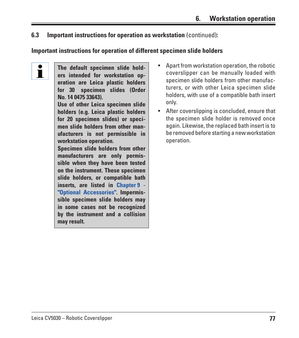 Workstation operation | Leica Biosystems CV5030 User Manual | Page 77 / 112