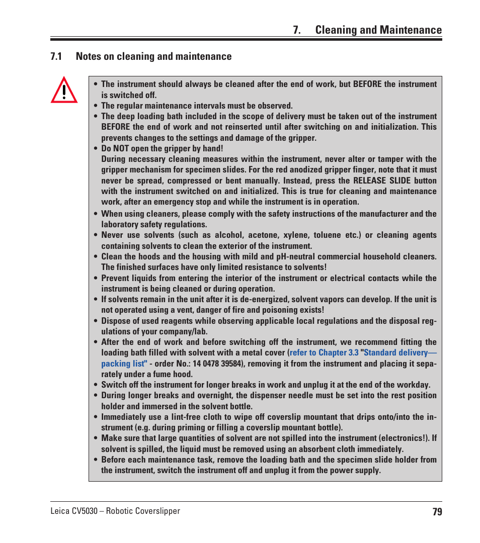 Cleaning and maintenance, 1 notes on cleaning and maintenance, Notes on cleaning and maintenance | Leica Biosystems CV5030 User Manual | Page 79 / 112