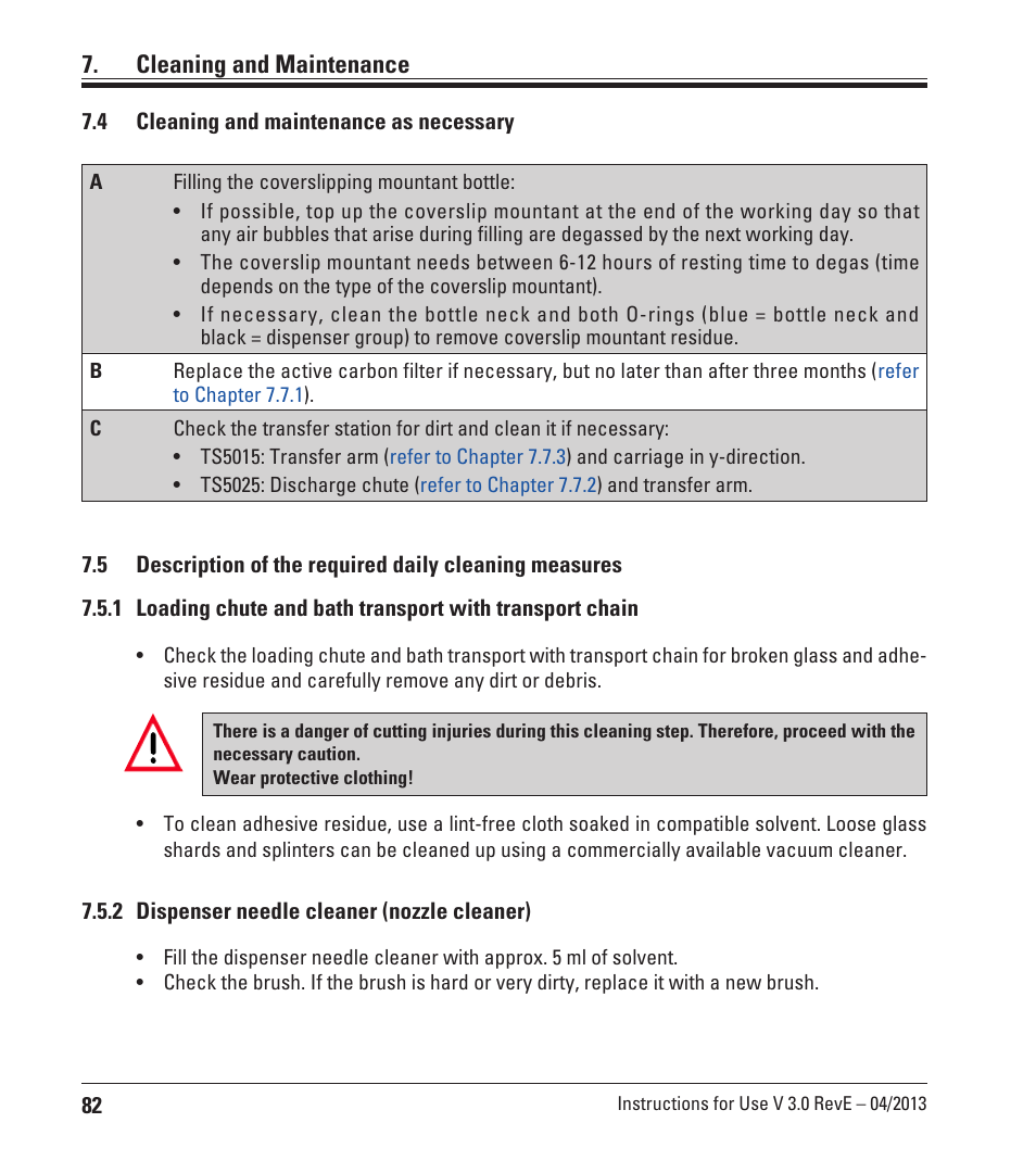 4 cleaning and maintenance as necessary, 2 dispenser needle cleaner (nozzle cleaner), Cleaning and maintenance as necessary | Cleaning and maintenance | Leica Biosystems CV5030 User Manual | Page 82 / 112