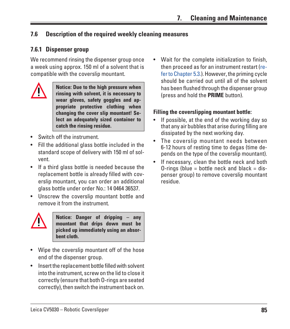 1 dispenser group, Cleaning and maintenance | Leica Biosystems CV5030 User Manual | Page 85 / 112