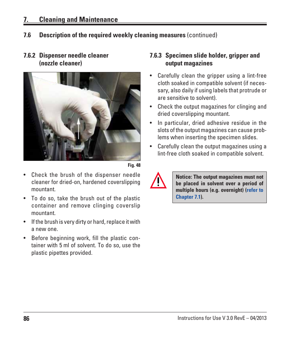 2 dispenser needle cleaner (nozzle cleaner), 2 dispenser needle cleaner (nozzle cleaner), Cleaning and maintenance | Leica Biosystems CV5030 User Manual | Page 86 / 112