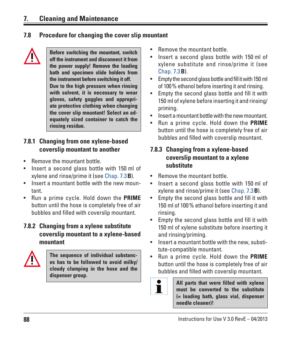 8 procedure for changing the cover slip mountant, Procedure for changing the cover slip mountant, Cleaning and maintenance | Leica Biosystems CV5030 User Manual | Page 88 / 112