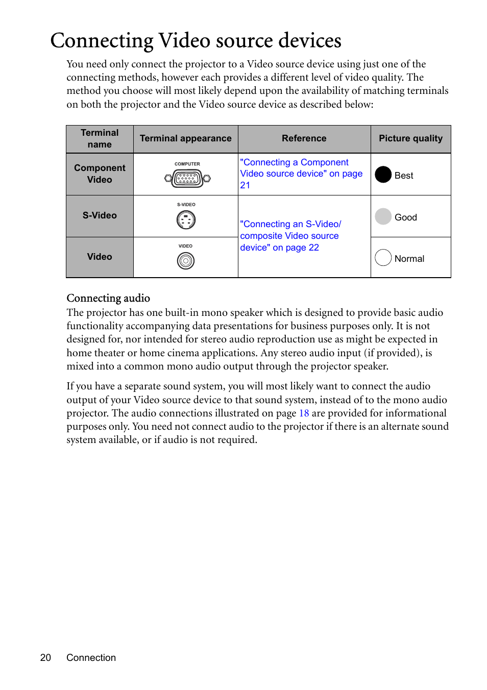 Connecting video source devices | BenQ MP576 User Manual | Page 20 / 68