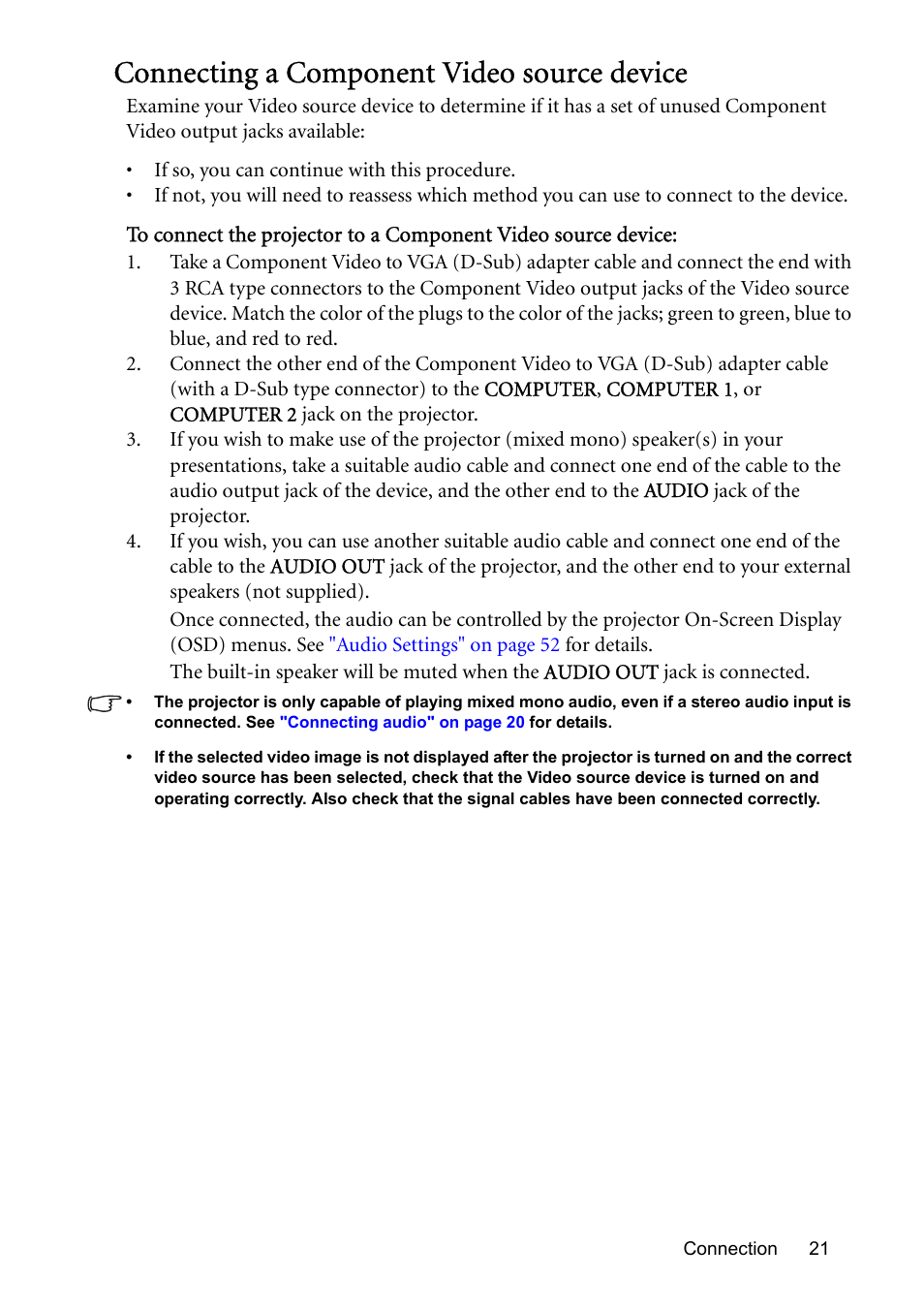 Connecting a component video source device | BenQ MP576 User Manual | Page 21 / 68