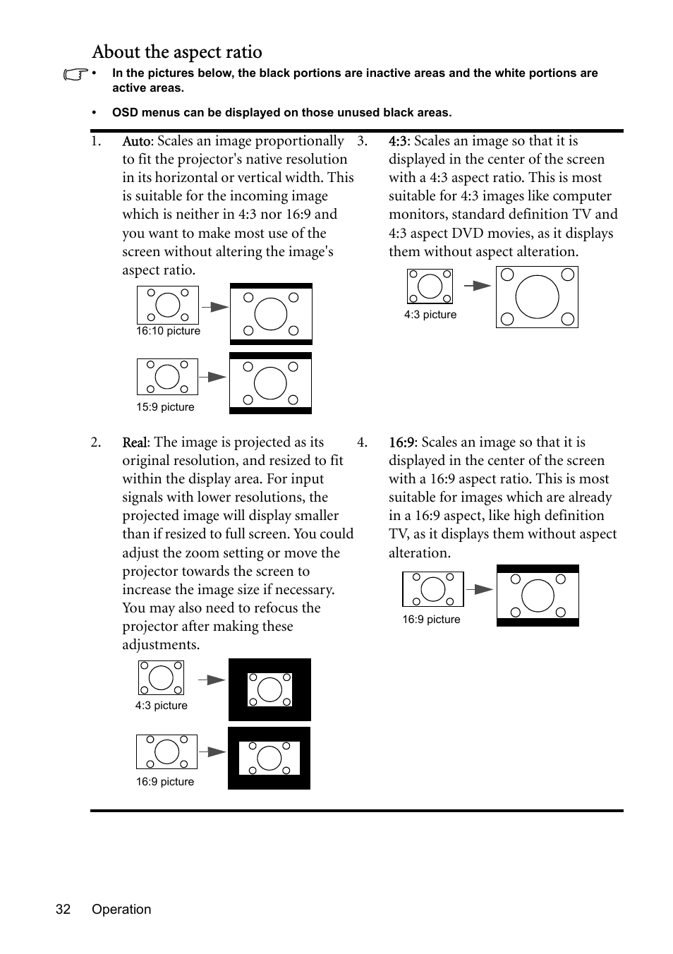 About the aspect ratio | BenQ MP576 User Manual | Page 32 / 68