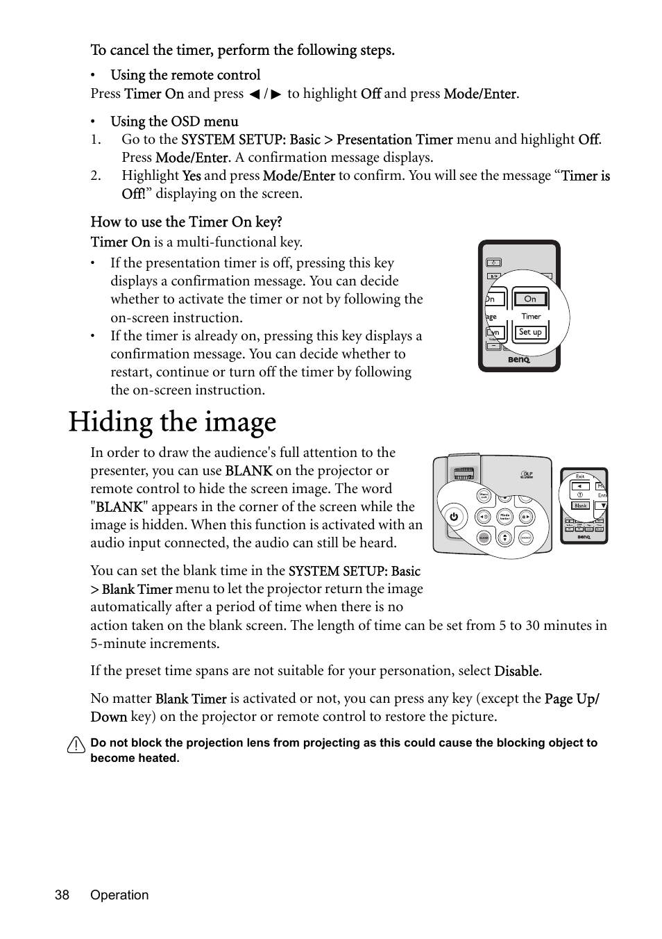 Hiding the image | BenQ MP576 User Manual | Page 38 / 68