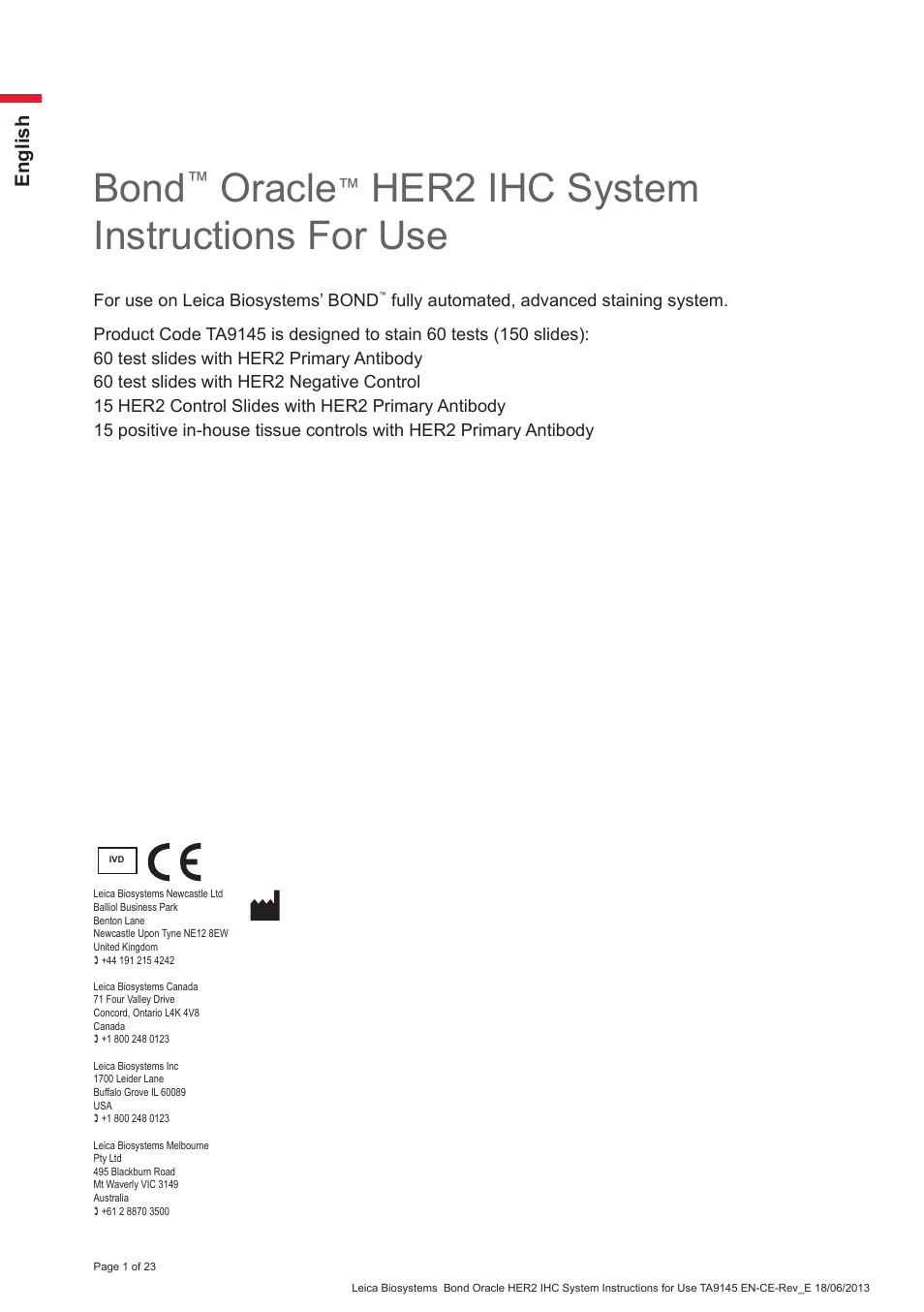 Leica Biosystems Bond Oracle HER2 IHC System User Manual | 23 pages