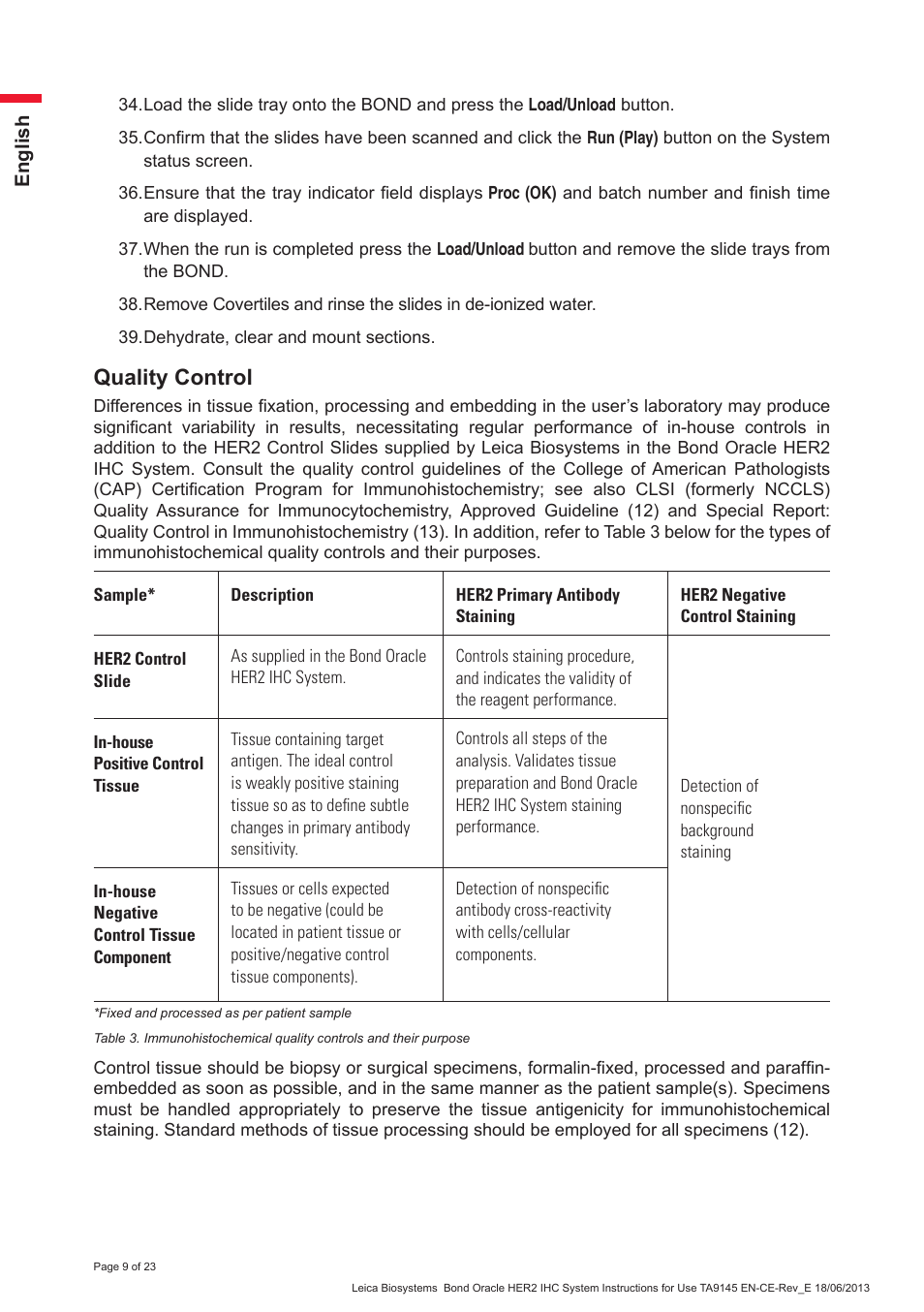 Quality control | Leica Biosystems Bond Oracle HER2 IHC System User Manual | Page 9 / 23