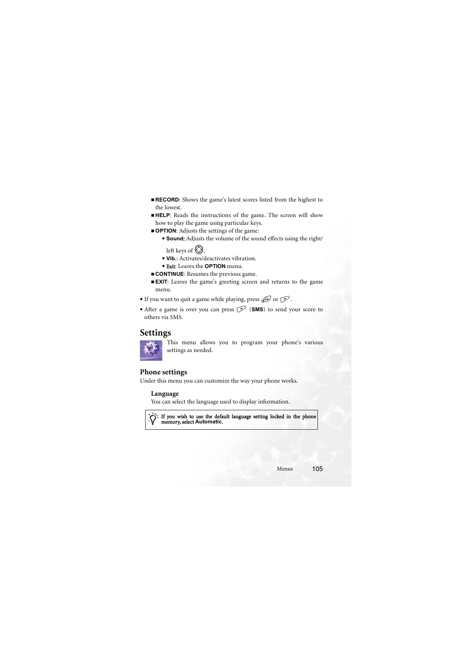 Settings, Phone settings, Language | BenQ M555C User Manual | Page 121 / 158
