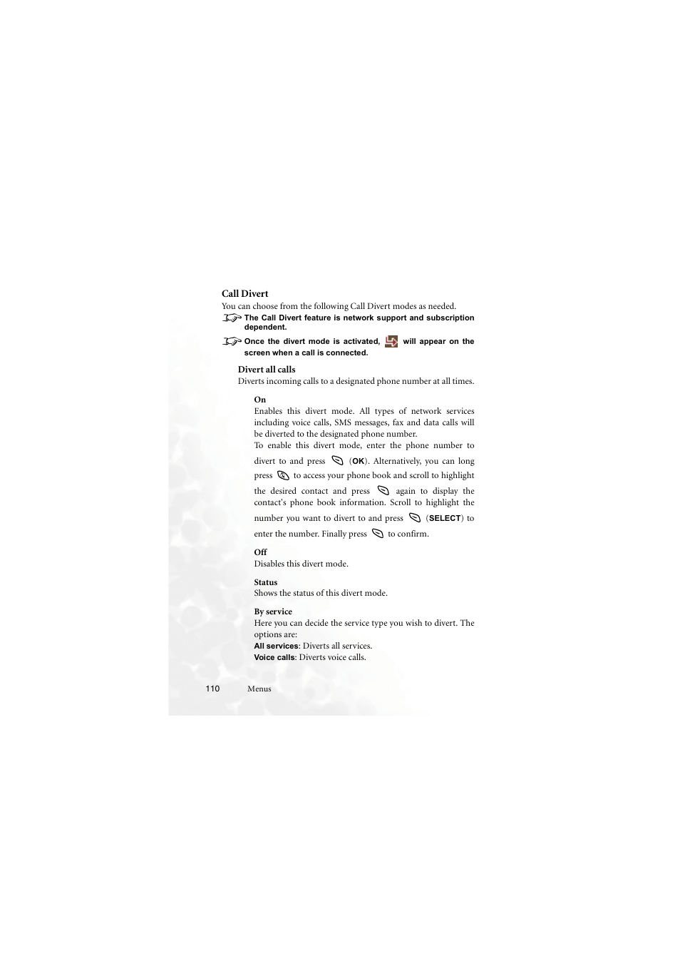 Call divert, Divert all calls | BenQ M555C User Manual | Page 126 / 158