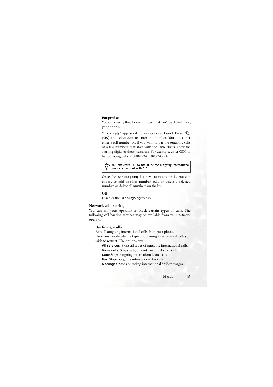 Network call barring, Bar foreign calls | BenQ M555C User Manual | Page 131 / 158