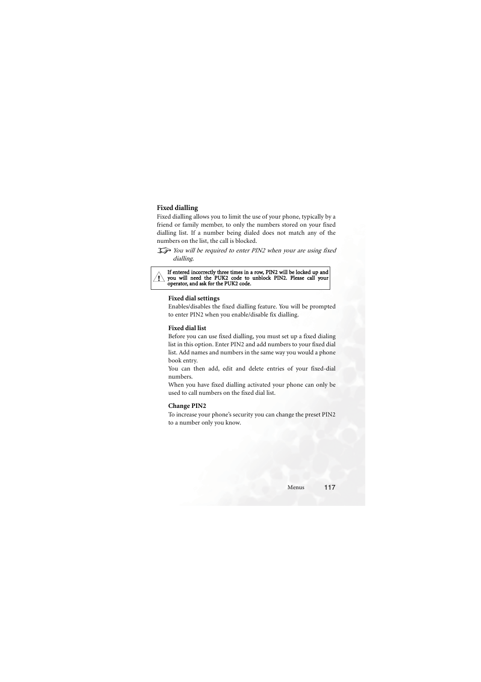 Fixed dialling, Fixed dial settings, Fixed dial list | Change pin2 | BenQ M555C User Manual | Page 133 / 158