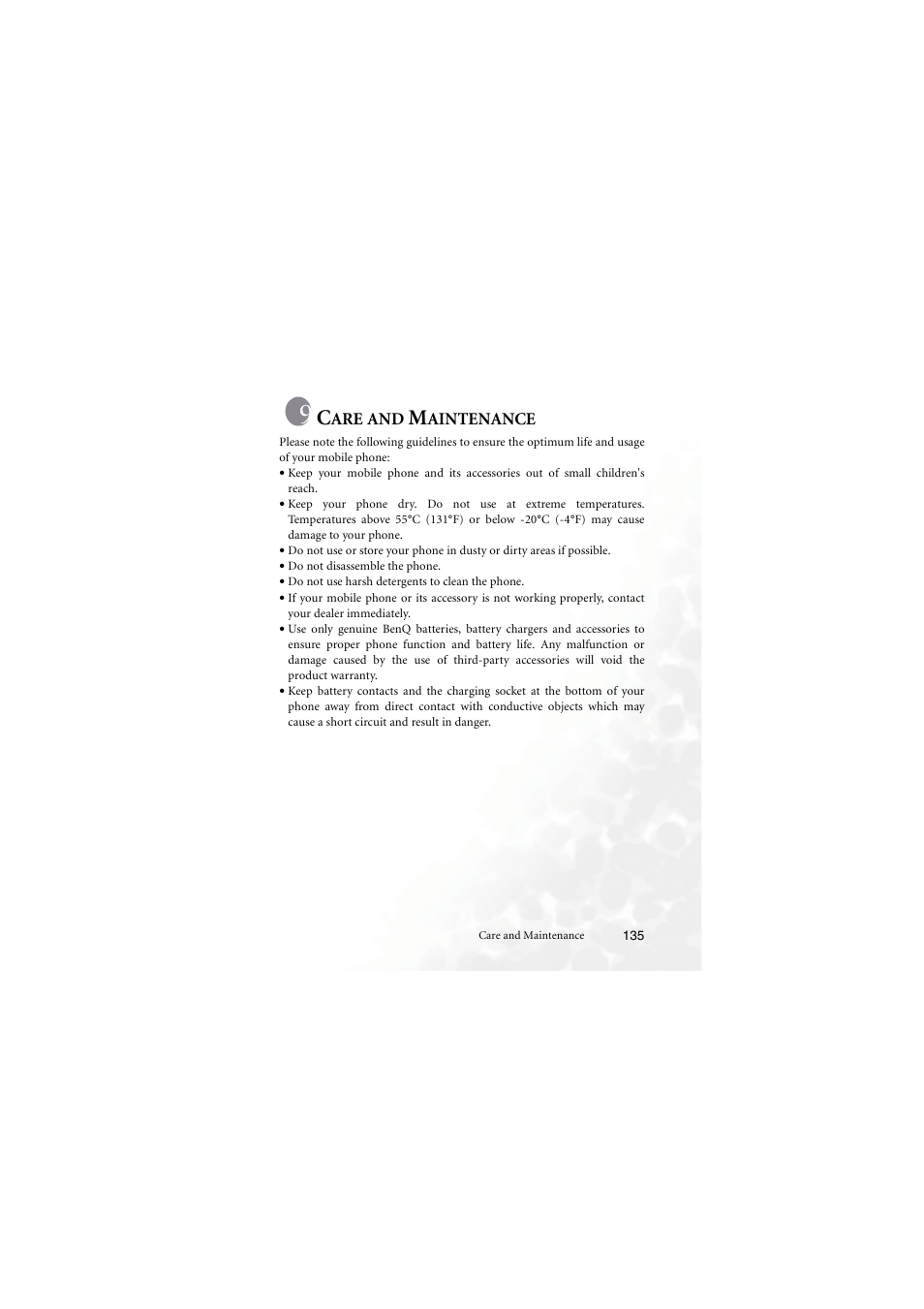 Care and maintenance, Aintenance | BenQ M555C User Manual | Page 151 / 158