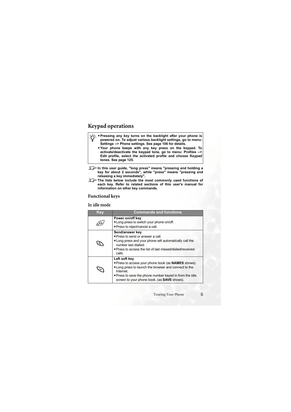 Keypad operations, Functional keys, Keypad operations 8 | BenQ M555C User Manual | Page 21 / 158