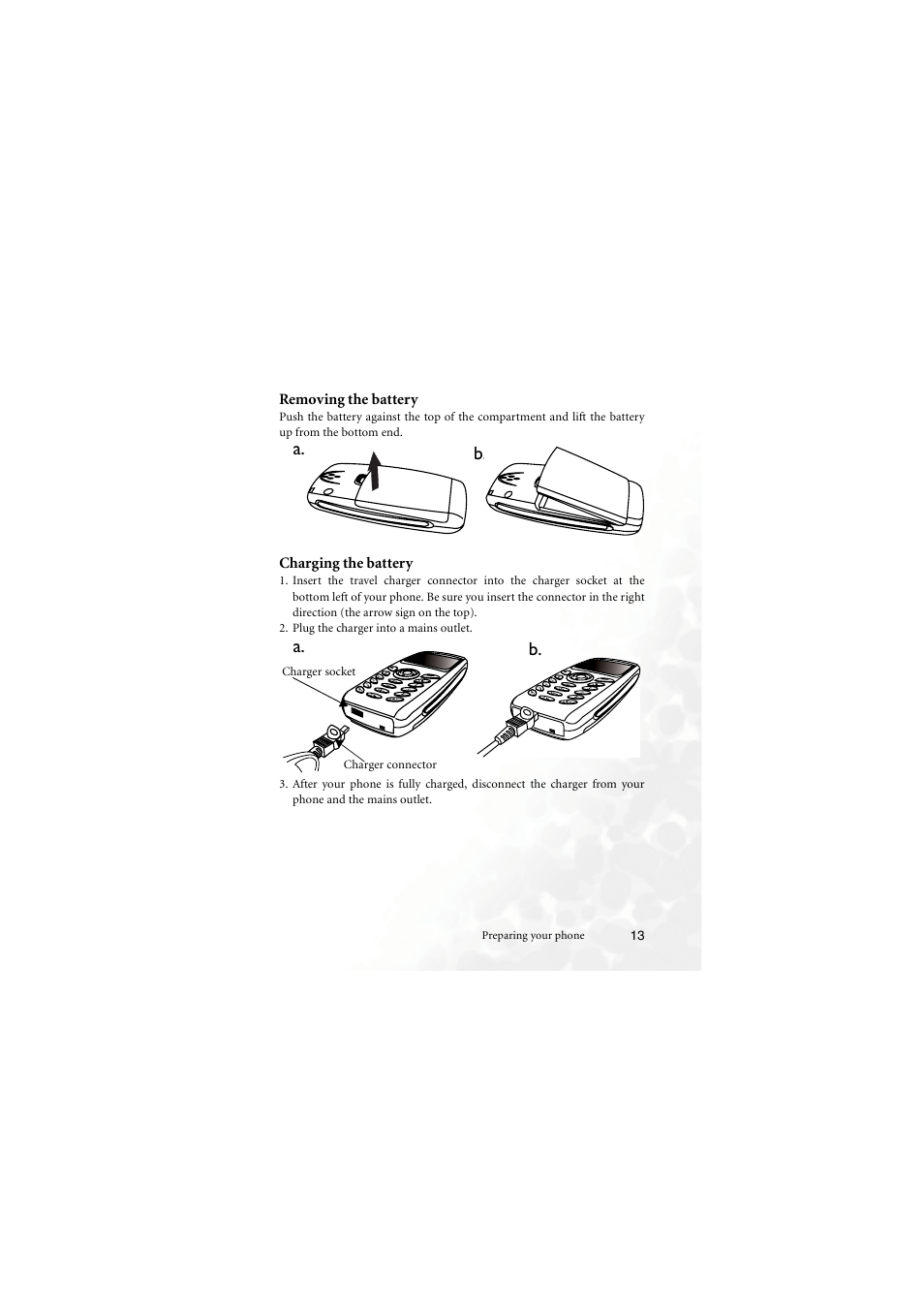 Removing the battery, Charging the battery, Removing the battery charging the battery | B. a | BenQ M555C User Manual | Page 29 / 158