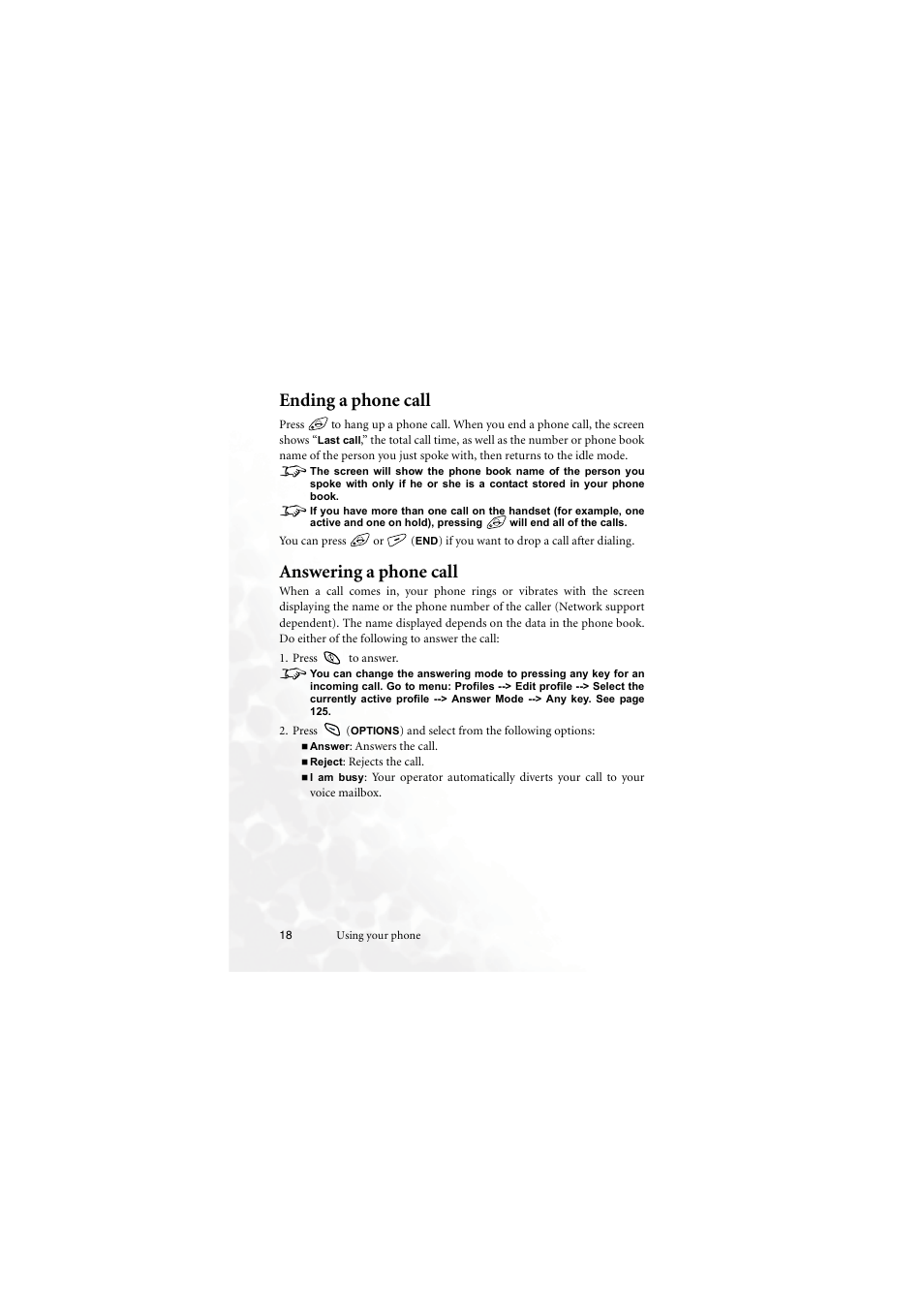Ending a phone call, Answering a phone call | BenQ M555C User Manual | Page 34 / 158