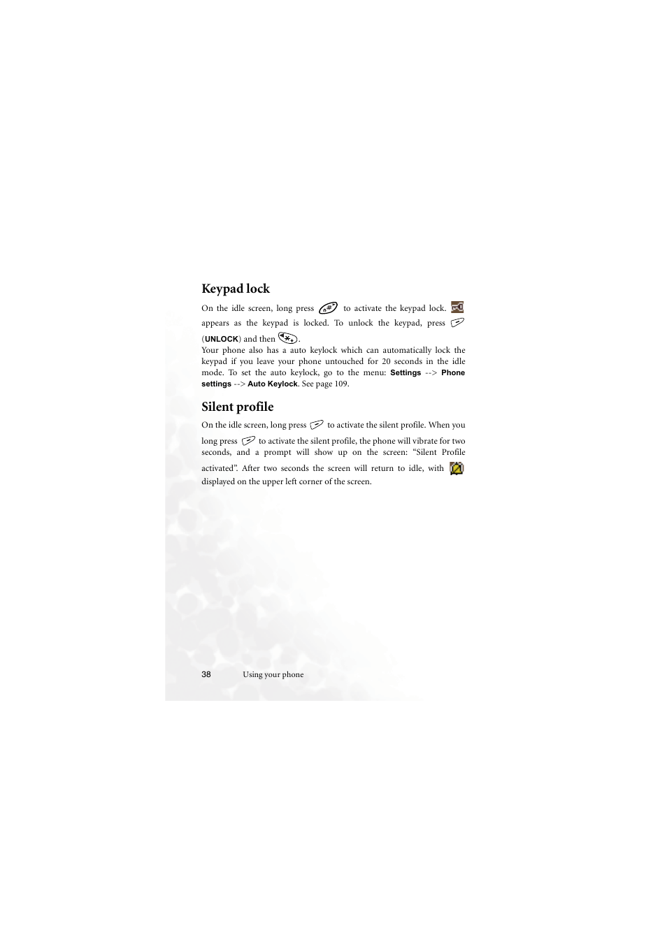 Keypad lock, Silent profile, Keypad lock silent profile | 38 a | BenQ M555C User Manual | Page 54 / 158