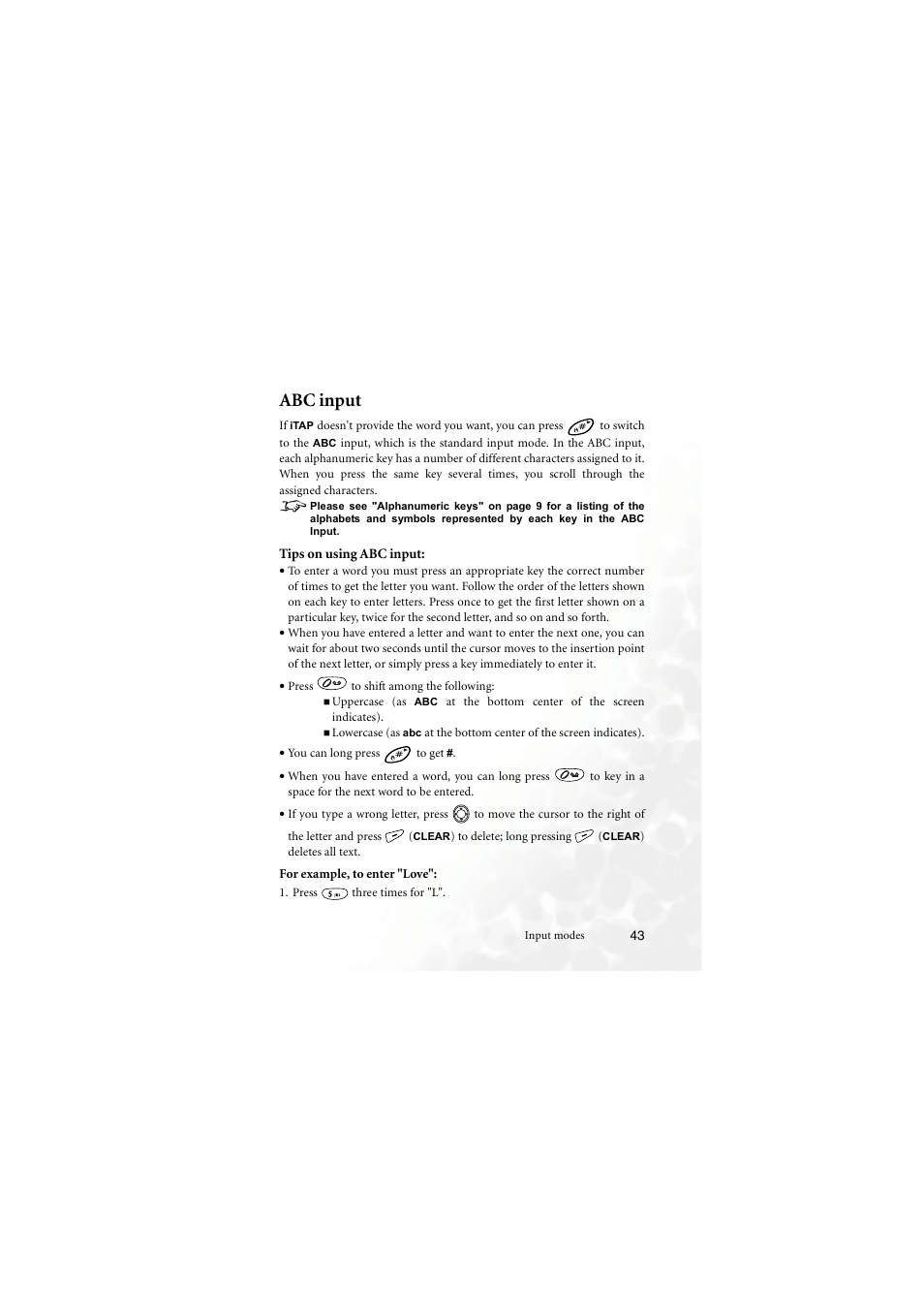 Abc input | BenQ M555C User Manual | Page 59 / 158