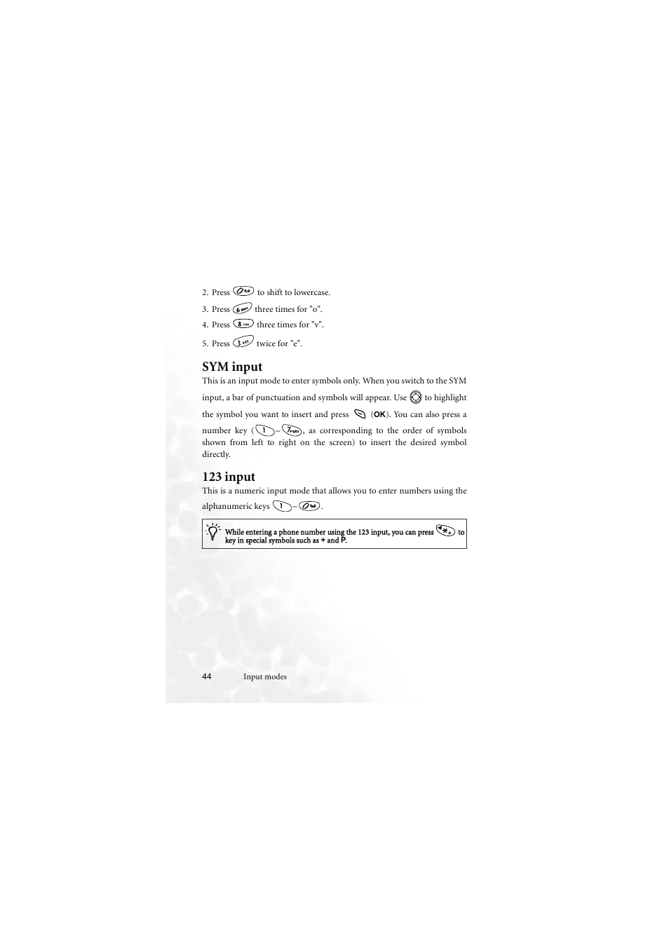 Sym input, 123 input, Sym input 123 input | BenQ M555C User Manual | Page 60 / 158