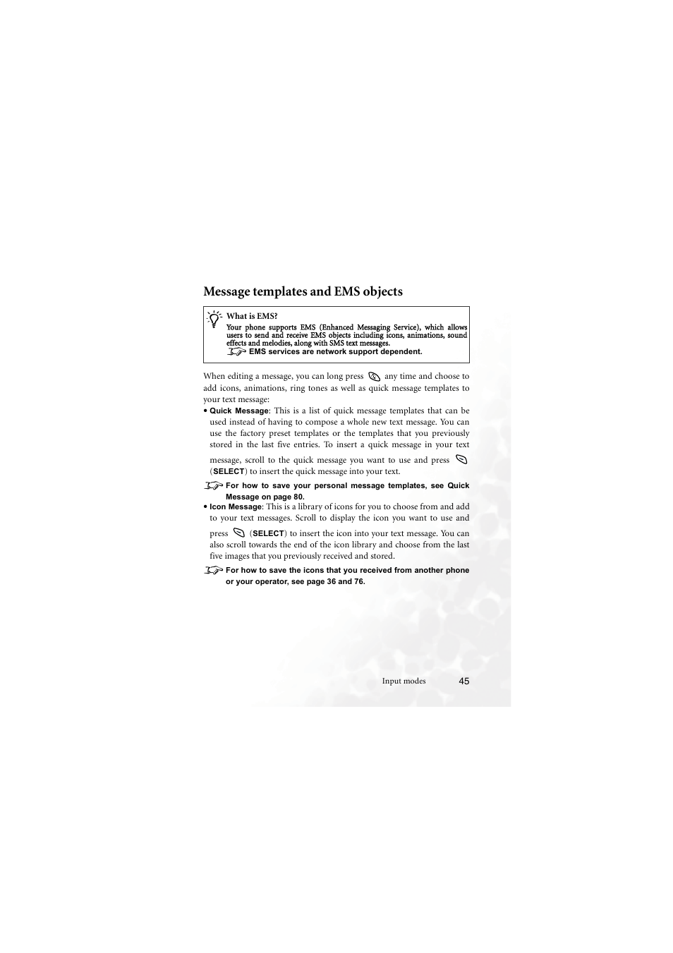 Message templates and ems objects | BenQ M555C User Manual | Page 61 / 158