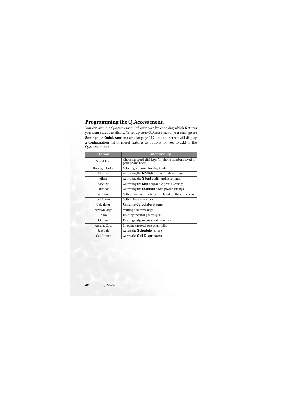 Programming the q.access menu | BenQ M555C User Manual | Page 64 / 158