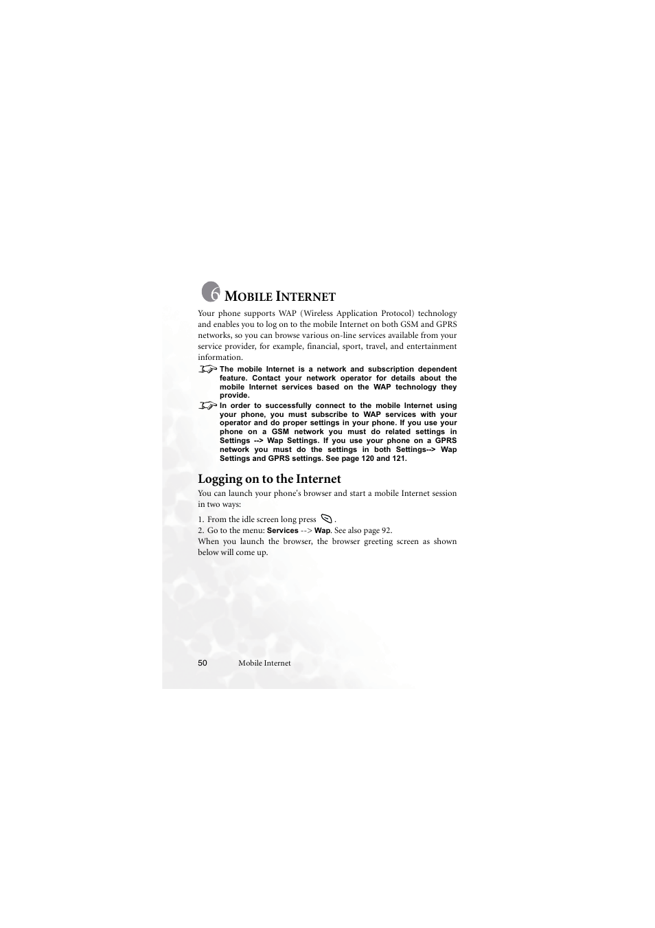 Mobile internet, Logging on to the internet, Obile | Nternet | BenQ M555C User Manual | Page 66 / 158