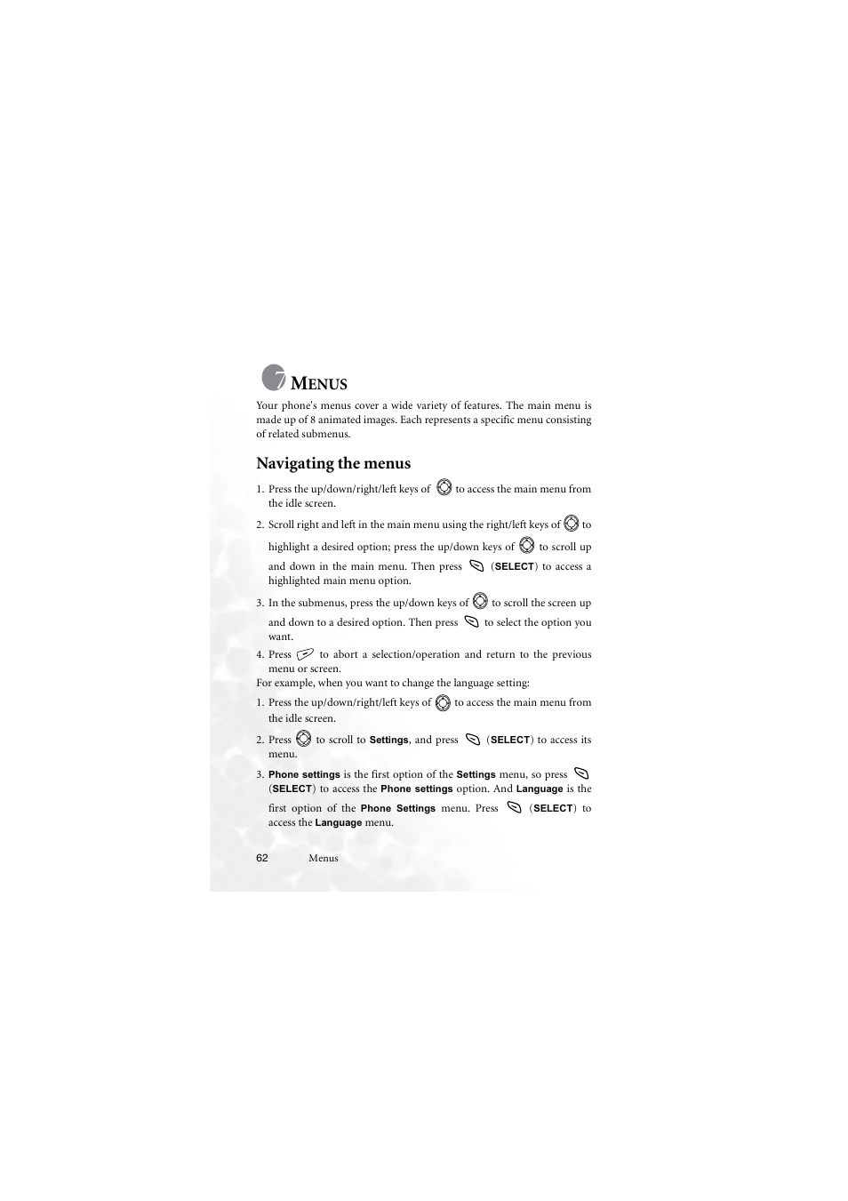 Menus, Navigating the menus, Enus | BenQ M555C User Manual | Page 78 / 158