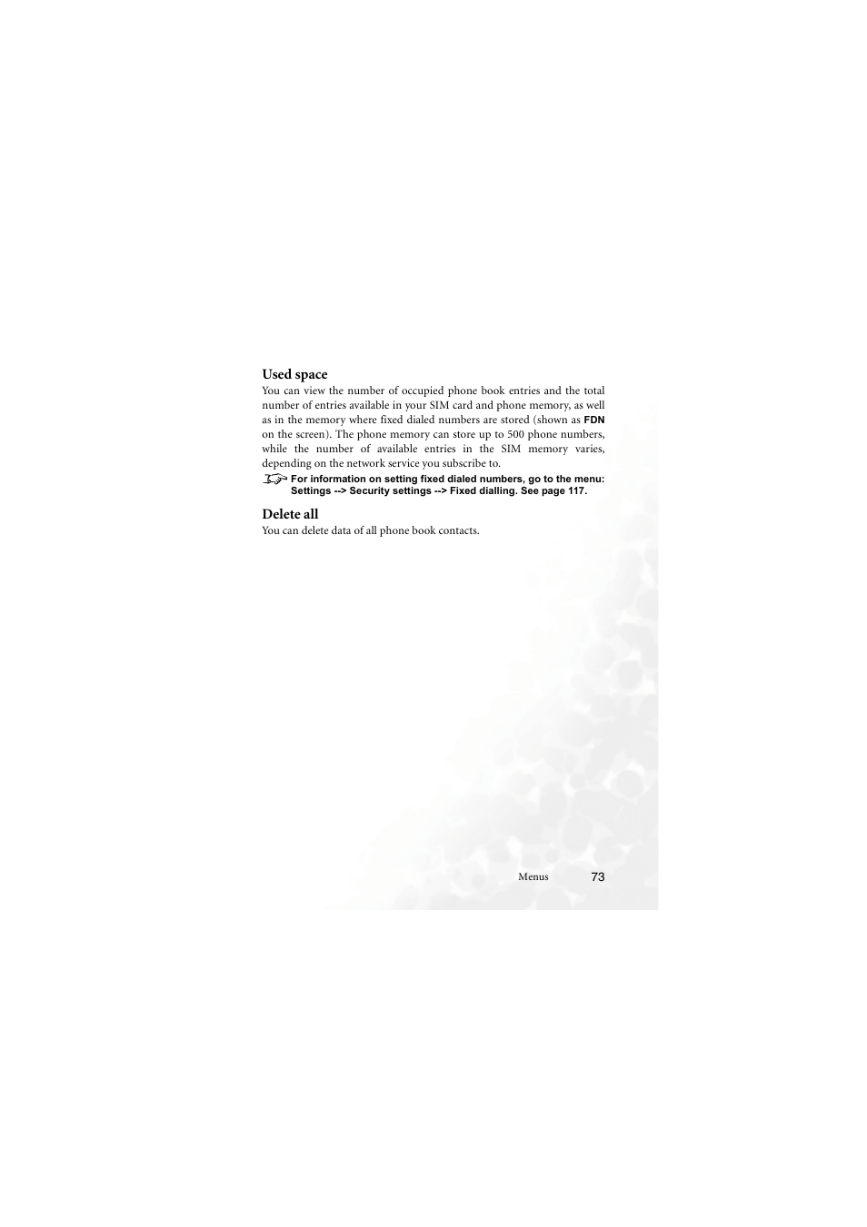 Used space, Delete all, Used space delete all | BenQ M555C User Manual | Page 89 / 158
