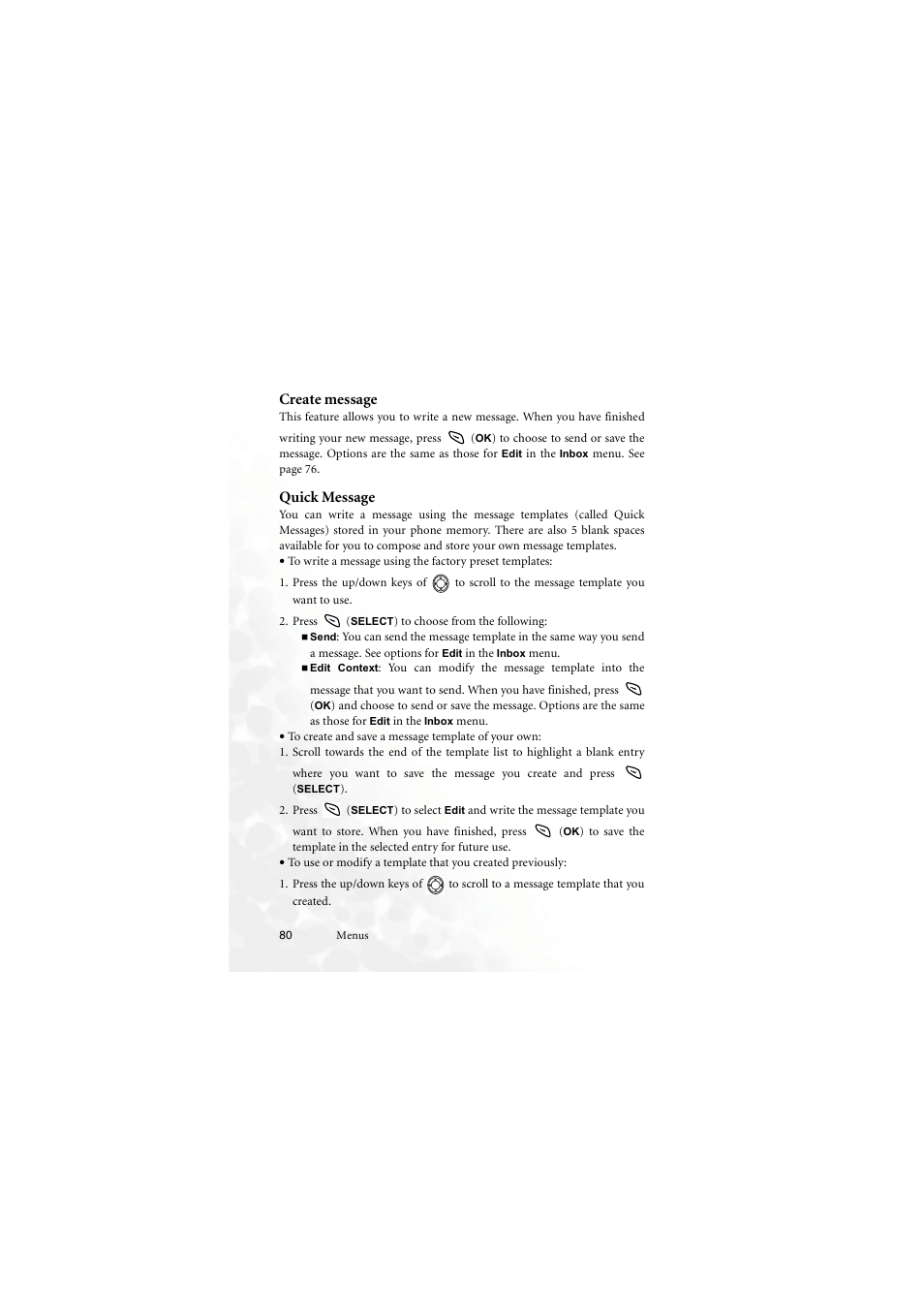 Create message, Quick message, Create message quick message | BenQ M555C User Manual | Page 96 / 158