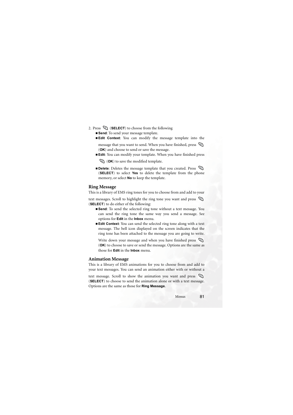 Ring message, Animation message, Ring message animation message | BenQ M555C User Manual | Page 97 / 158