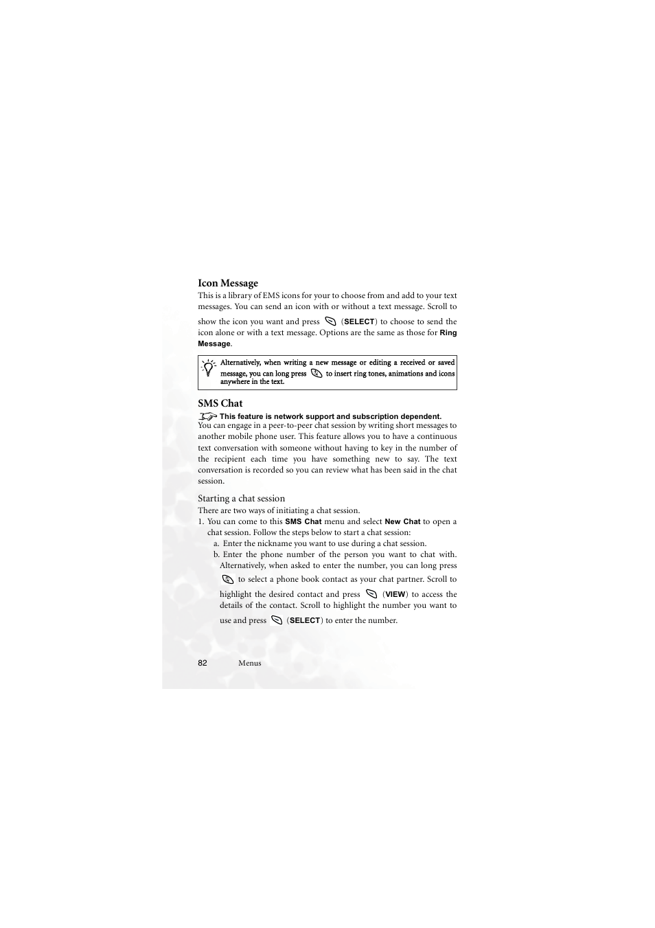 Icon message, Sms chat, Starting a chat session | Icon message sms chat | BenQ M555C User Manual | Page 98 / 158