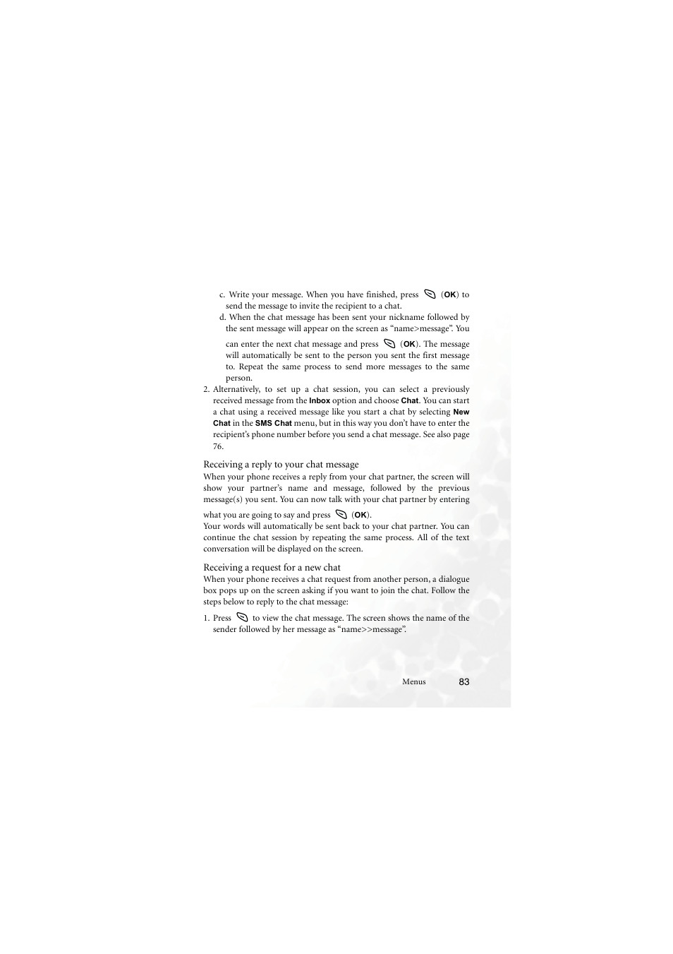 Receiving a reply to your chat message, Receiving a request for a new chat | BenQ M555C User Manual | Page 99 / 158