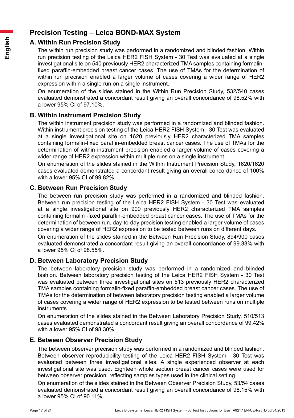 Precision testing – leica bond-max system | Leica Biosystems HER2 FISH System - 30 Test User Manual | Page 17 / 24