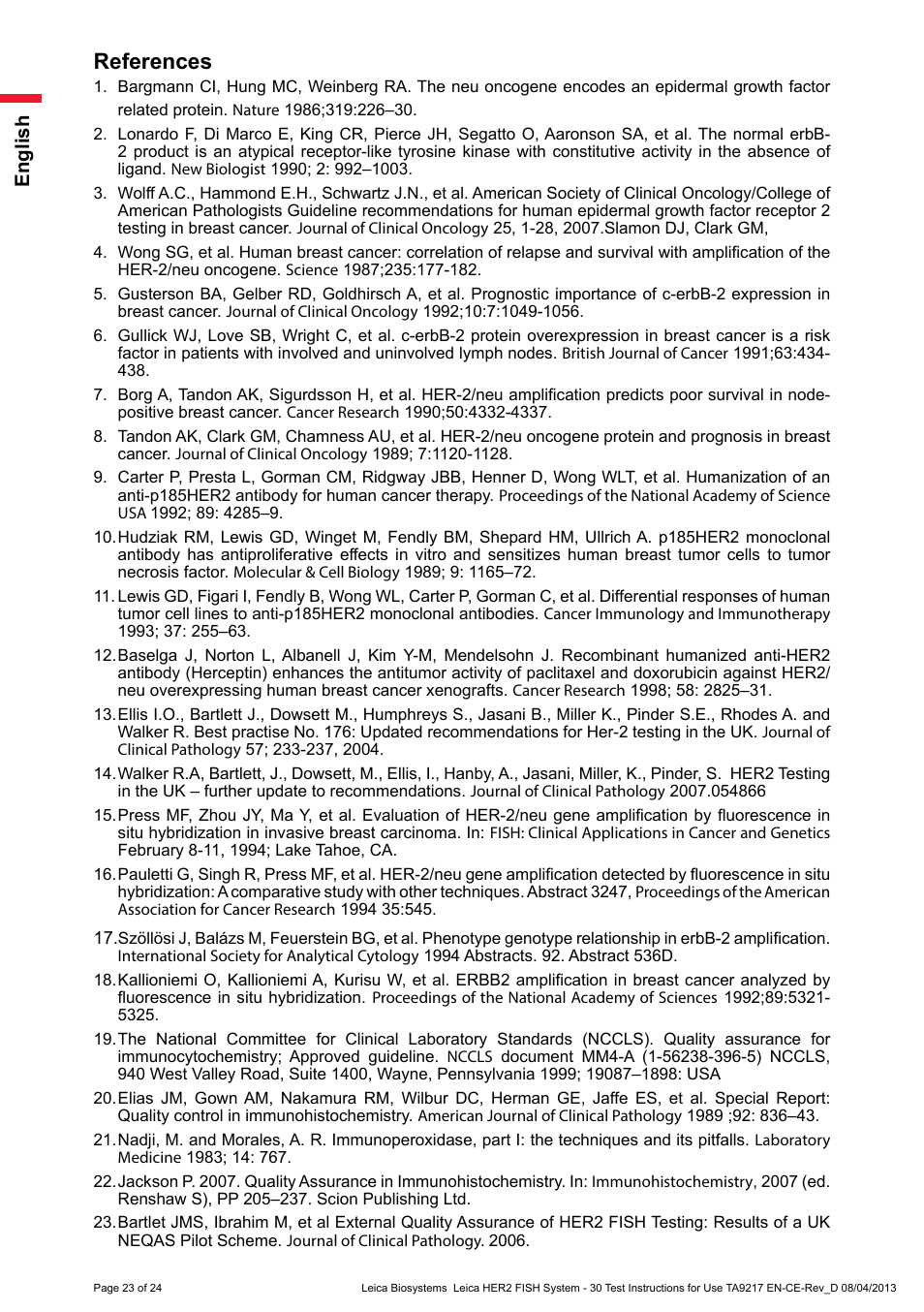 References | Leica Biosystems HER2 FISH System - 30 Test User Manual | Page 23 / 24