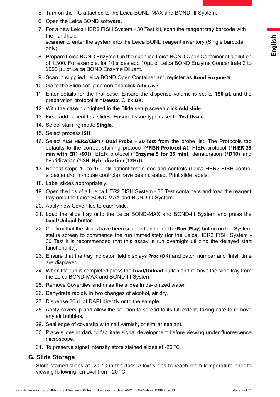 G. slide storage | Leica Biosystems HER2 FISH System - 30 Test User Manual | Page 8 / 24