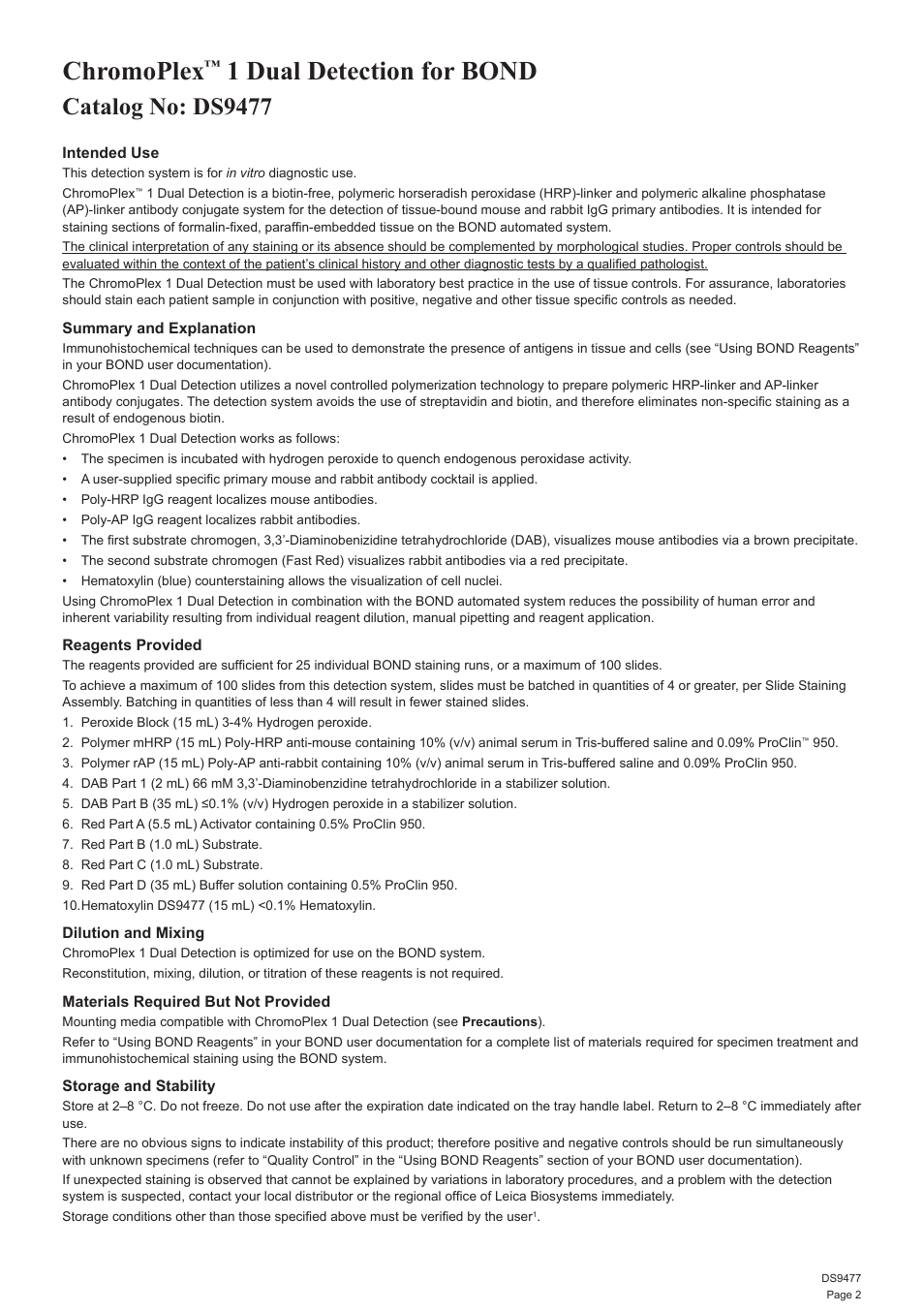Chromoplex, 1 dual detection for bond, Catalog no: ds9477 | Leica Biosystems ChromoPlex 1 Dual Detection for BOND User Manual | Page 3 / 36