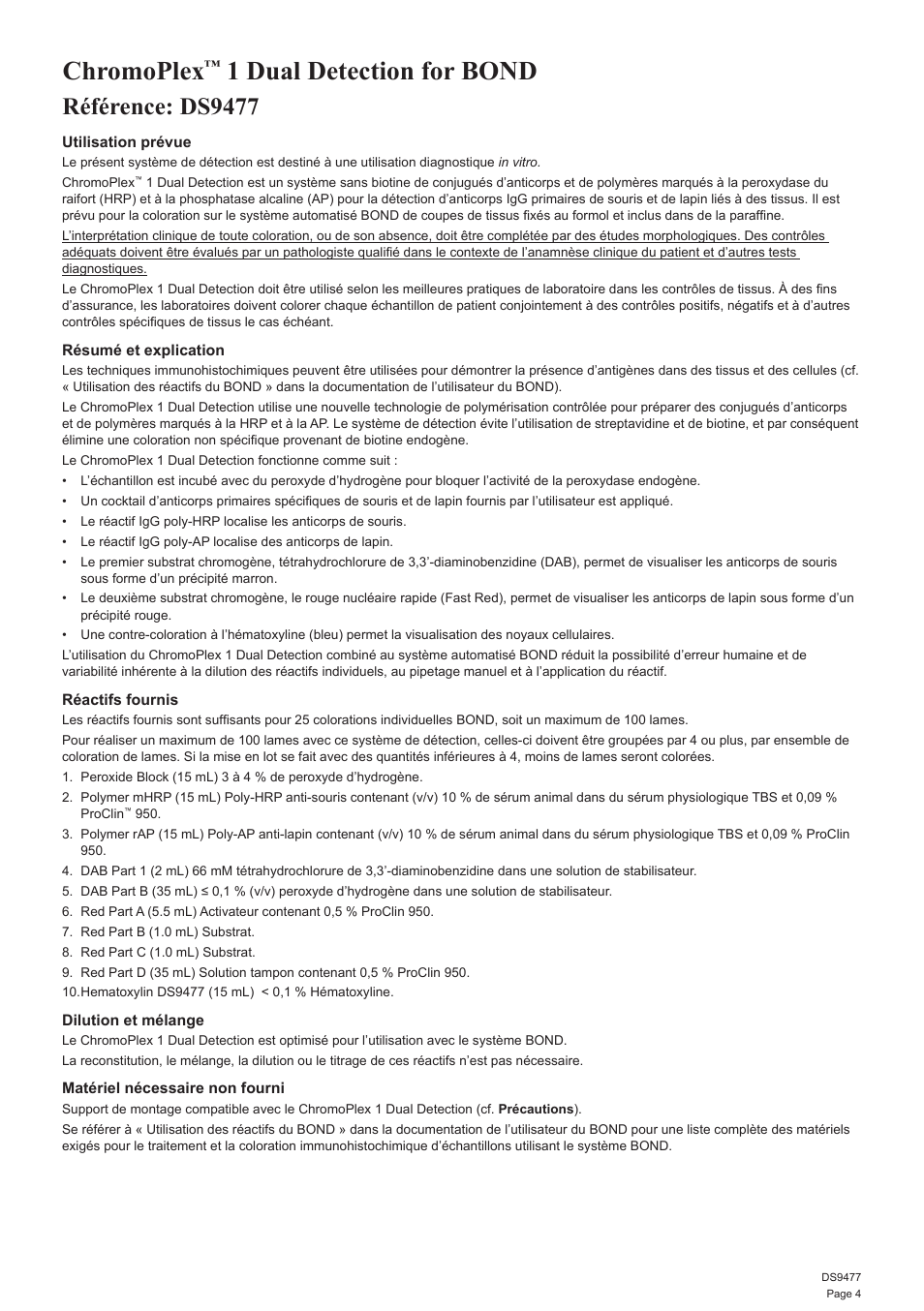 Chromoplex, 1 dual detection for bond, Référence: ds9477 | Leica Biosystems ChromoPlex 1 Dual Detection for BOND User Manual | Page 5 / 36