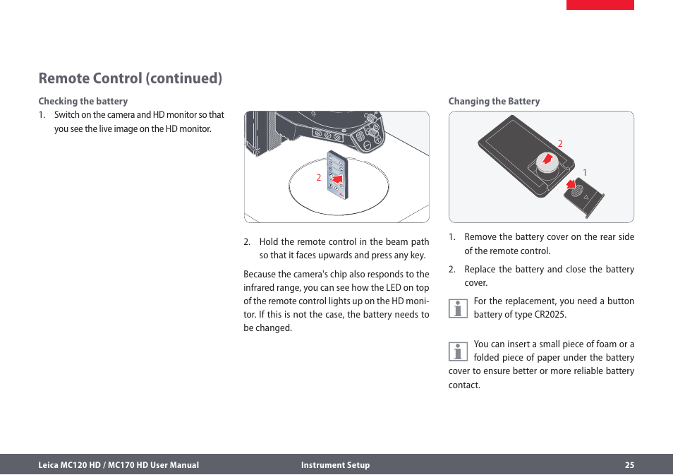 Remote control (continued) | Leica Biosystems MC120 HD User Manual | Page 25 / 58