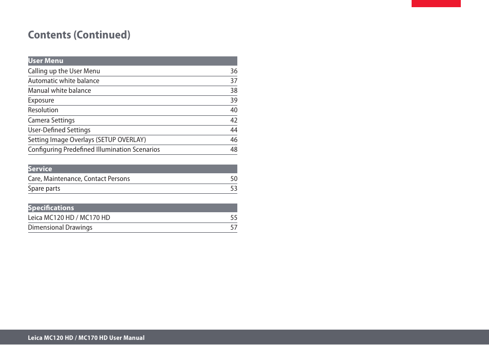 Contents (continued) | Leica Biosystems MC120 HD User Manual | Page 3 / 58
