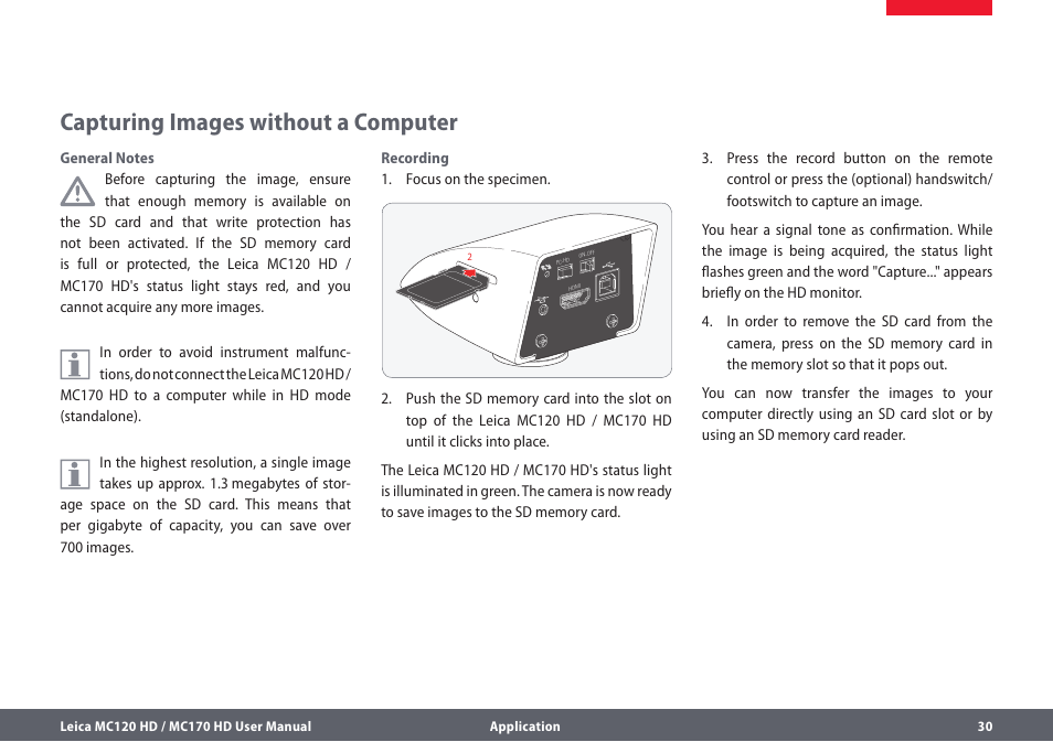Capturing images without a computer | Leica Biosystems MC120 HD User Manual | Page 30 / 58