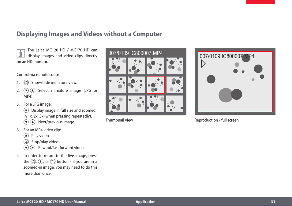 Displaying images and videos without a computer | Leica Biosystems MC120 HD User Manual | Page 31 / 58