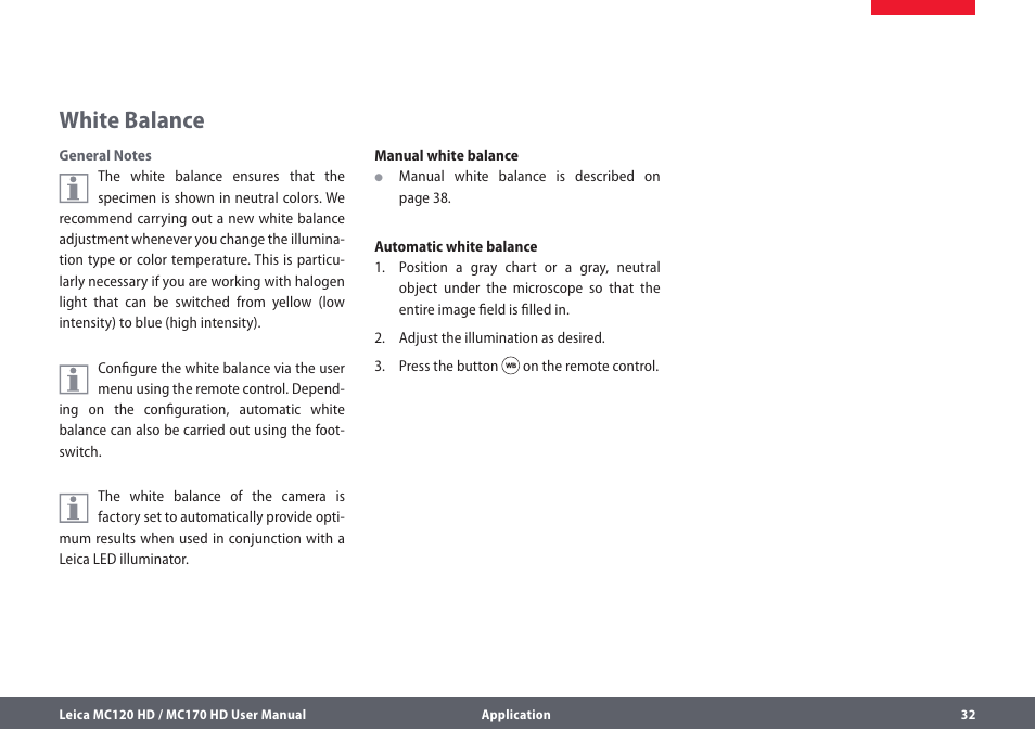 White balance | Leica Biosystems MC120 HD User Manual | Page 32 / 58
