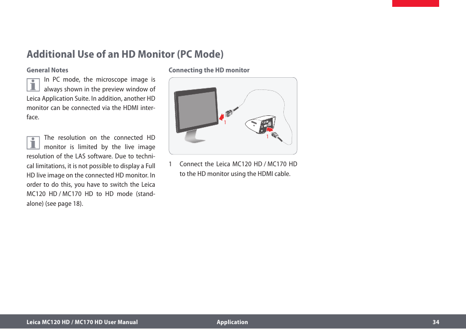 Additional use of an hd monitor (pc mode) | Leica Biosystems MC120 HD User Manual | Page 34 / 58